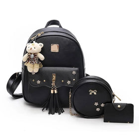 3 PcsSets Women Leather Backpack